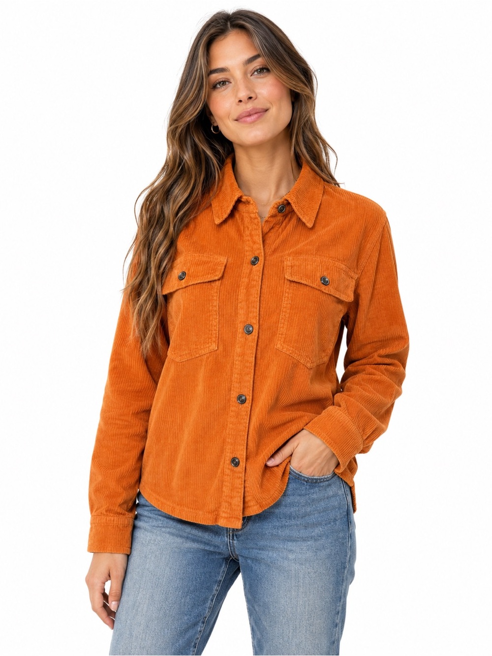 FRAME Amber Orange Fine Wale Corduroy Button Front Shacket Shirt Jacket Medium